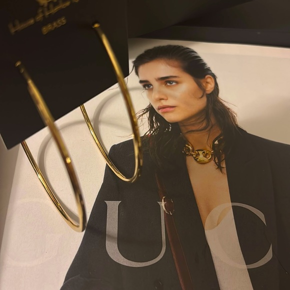 House of Harlow 1960 Brass Hoop Earrings - Picture 5 of 6